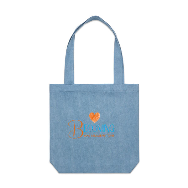 Becoming Who I Am Meant to Be - Denim Tote Bag Thumbnail