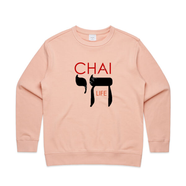 Chai - Life Womens Premium Crew - Red & Black Text Thumbnail