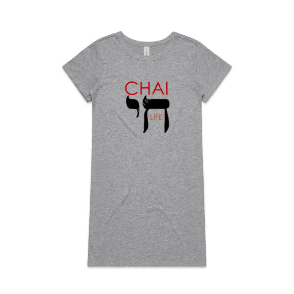 Chai - Life Womens Mika Organic Short Sleeved Dress - Red & Black Text Thumbnail