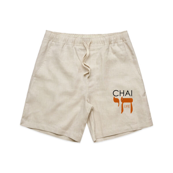 Chai - Life Mens Linen Shorts - Black & Orange Text Thumbnail