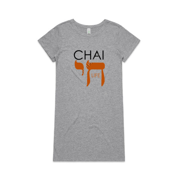 Chai - Life Womens Mika Organic Short Sleeved Dress - Black & Orange Text Thumbnail
