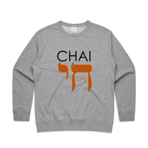 Chai - Life Womens Premium Crew Sweatshirt - Black & Orange Text Thumbnail