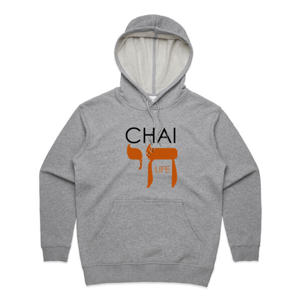 Chai - Life Womens Premium Hoodie - Black & Orange Text Thumbnail